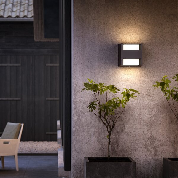Philips LED zunanja stenska svetilka Arbour 2-flg., 2.700 K, Črna, Kovina, Sodobni, Stenska kotna