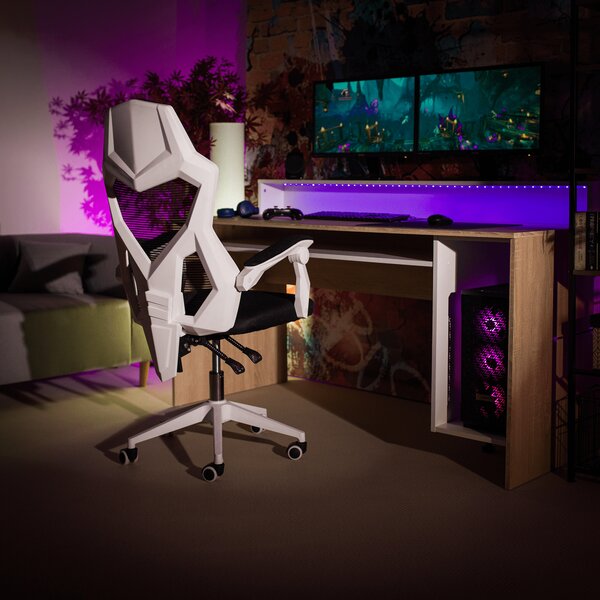 KONDELA Pisarniški/gaming stol, črna/bela, YOKO