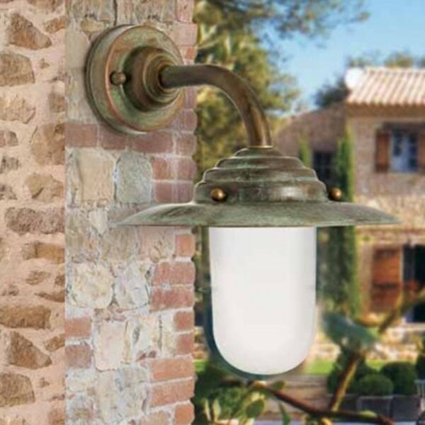 Moretti Luce Zunanja stenska svetilka Antique 26cm medeninasta antique/opal, zatemnjen, Bakrena, Kovina, Podeželska hiša / Rustikalna