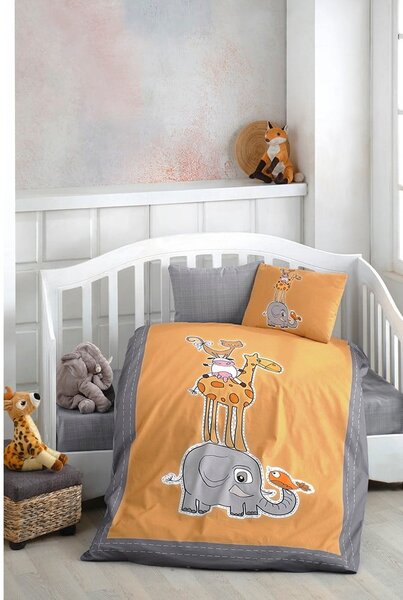 Bombažna otroška posteljnina za otroško posteljico z rjuho/4-delna 100x150 cm Orange Animal – Mila Home