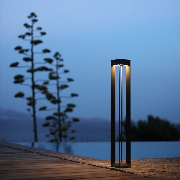 Les Jardins Solarna luč Borne LED s senzorjem, 90 cm, siva, zatemnjen, Siva, Kovina, Zunanji stebriček / pot