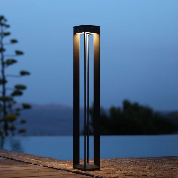 Les Jardins Solarna luč Borne LED s senzorjem, 90 cm, siva, zatemnjen, Siva, Kovina, Zunanji stebriček / pot