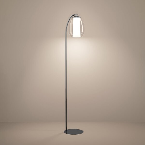 Stars of Light LED-stoječa svetilka Menorca, nikljevo, višina 165 cm, CCT, zatemnjen, Kovinska, Dnevna soba / jedilnica, Steklo, Sodobni, Stoječe senčilo