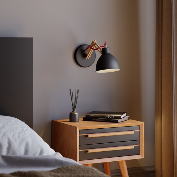 Lamkur Stenna lampa Skansen, nastavljiv leseni ročaj, črna, zatemnjen, Les, Dnevna soba / jedilnica, Les, Industrijski dizajn