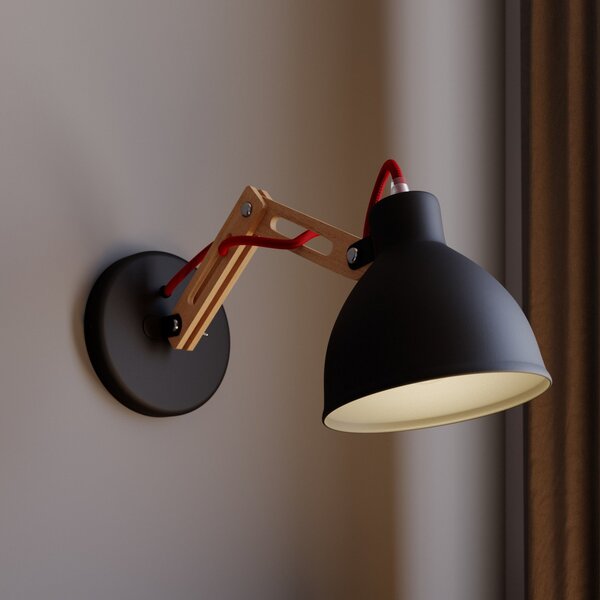 Lamkur Stenna lampa Skansen, nastavljiv leseni ročaj, črna, zatemnjen, Les, Dnevna soba / jedilnica, Les, Industrijski dizajn