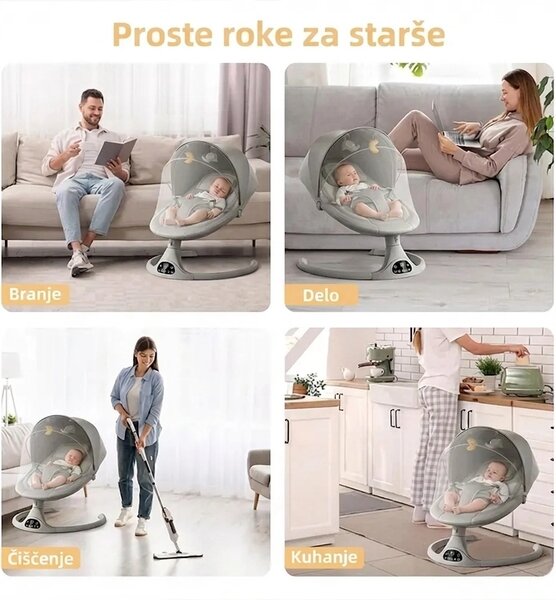 Električni Otroški Gugalnik Z Daljincem Rockybaby™, Roza