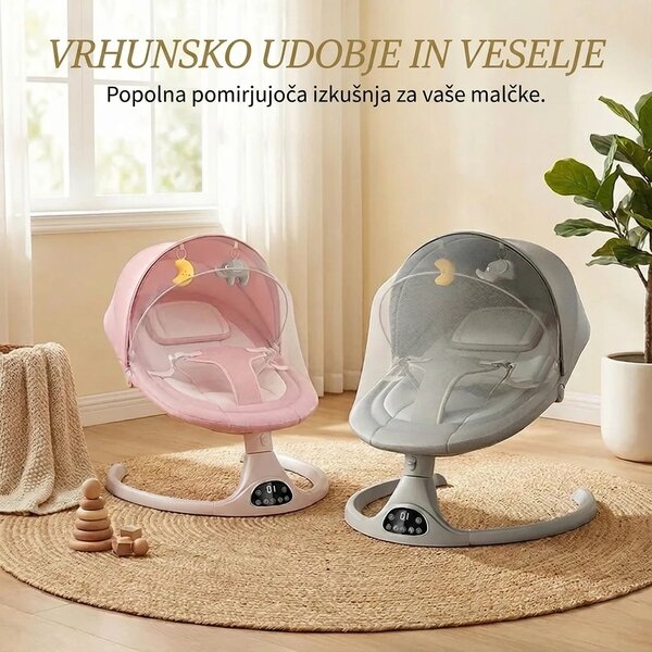 Električni Otroški Gugalnik Z Daljincem Rockybaby™, Roza