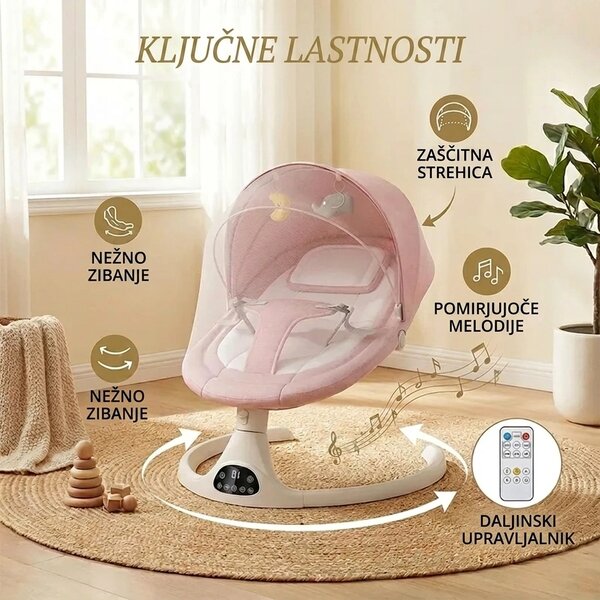 Električni Otroški Gugalnik Z Daljincem Rockybaby™, Roza