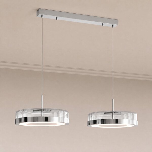 Lucande LED-visoka svetilka La Latta, 2-žarnica, 80 cm, krom, steklo, zatemnjen, Krom, Steklo, Dizajn