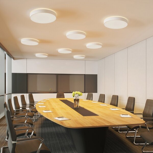 Arcchio LED stropna svetilka Vanida, bela, Ø 60 cm, navzgor/navzdol, zatemnjen, Bela, Kuhinja, Aluminij, Sodobni