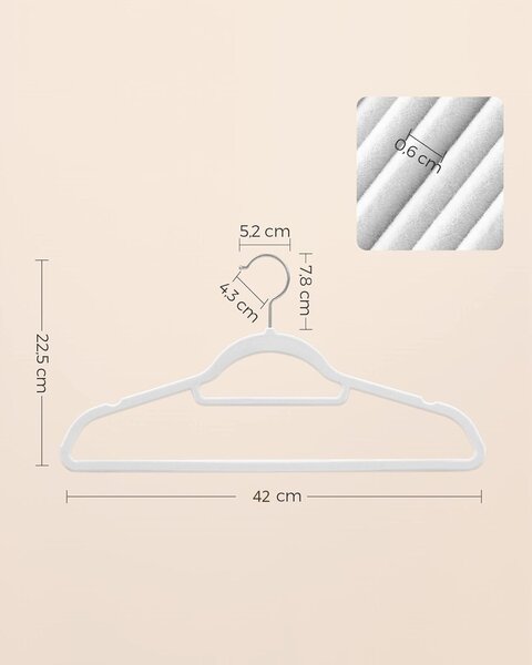 Nedrseči žametni obešalniki 50 kos, beli | SONGMICS