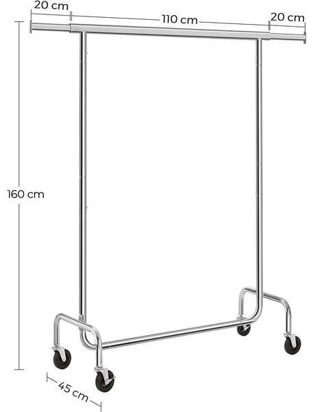 Stojalo za oblačila na kolesih, največja obremenitev 130 kg, siva | SONGMICS