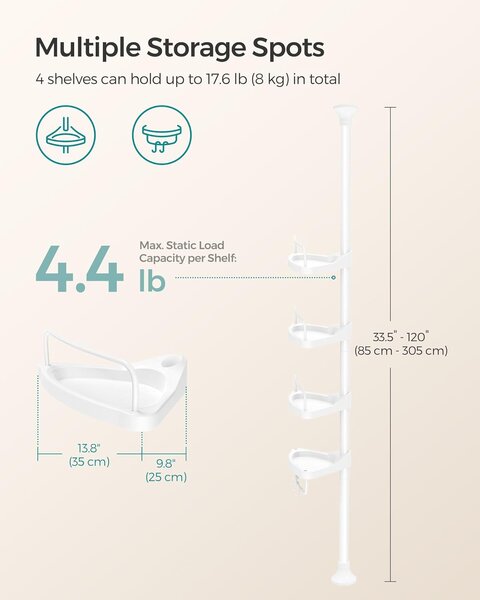 Nastavljiva teleskopska kopalniška kotna polica, 85-305 cm | SONGMICS
