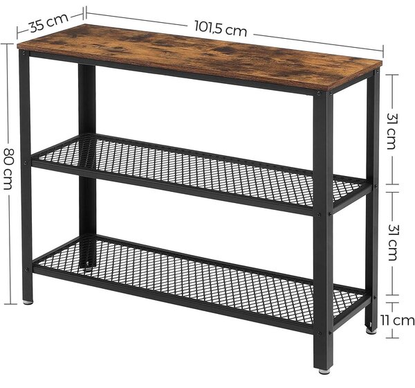 Moderna konzolna miza z 2 policama 101,5 x 35 x 80 cm | VASAGLE