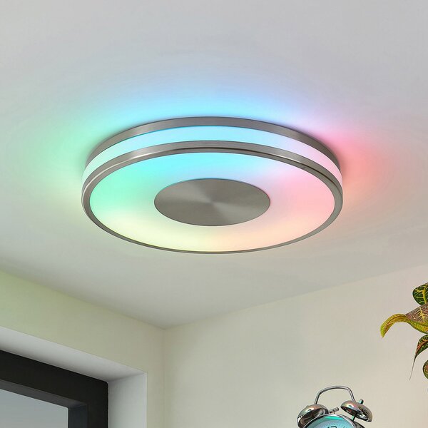 Lindby Fjella LED stropna svetilka RGB-CCT z možnostjo spreminjanja barv, zatemnjen, Kovinska, Dnevna soba / jedilnica, Kovina, Sodobni