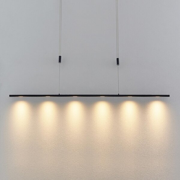Lucande LED viseča svetilka Stakato, 140 cm, 6-svetlobna, z možnostjo zatemnitve, zatemnjen, Črna, Dnevna soba / jedilnica, Kovina, Sodobni