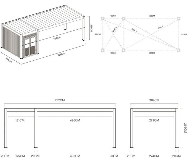 Gardenson Nadstrešek Za Avto Pergoline, Antracit, 3x7,2m