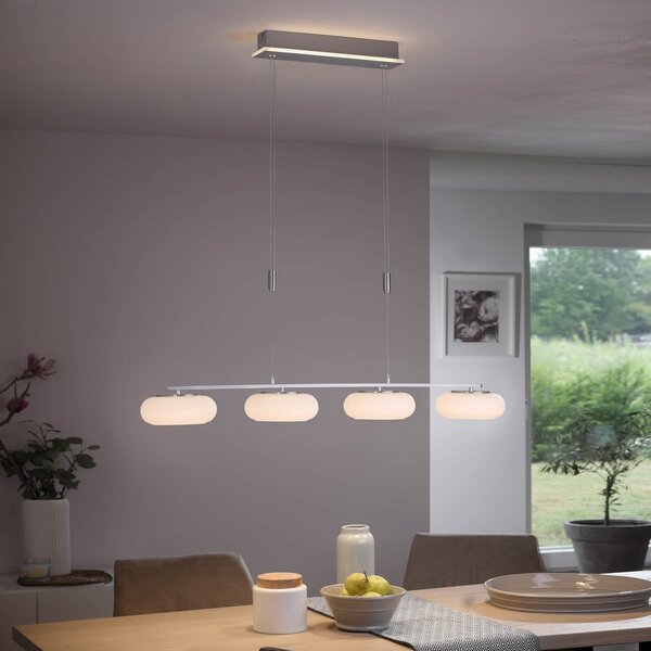 Q-Smart-Home Paul Neuhaus Q-ETIENNE LED viseče svetilo, 4-svetlobno, zatemnjen, Siva, Dnevna soba / jedilnica, Kovina, Sodobni