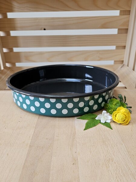 Pekač okrogli zelen z belimi pikami 28 cm