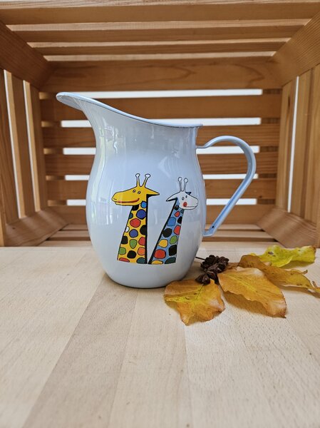 Vrč emajliran Smaltum svetlo moder z žirafama 1,2 l