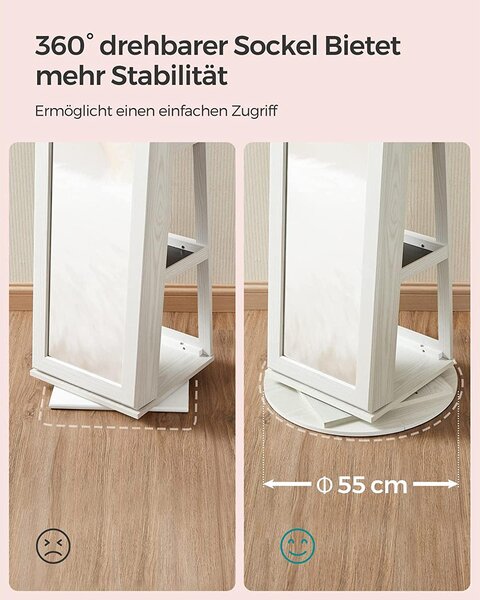 Omarica za nakit z ogledalom, vrtljiva za 360°, svetel les v sivih odtenkih| SONGMICS