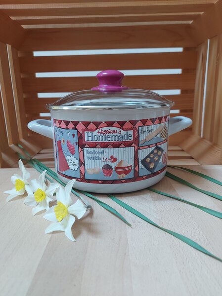 Komplet emajlirane posode Happiness is homemade 4-delni