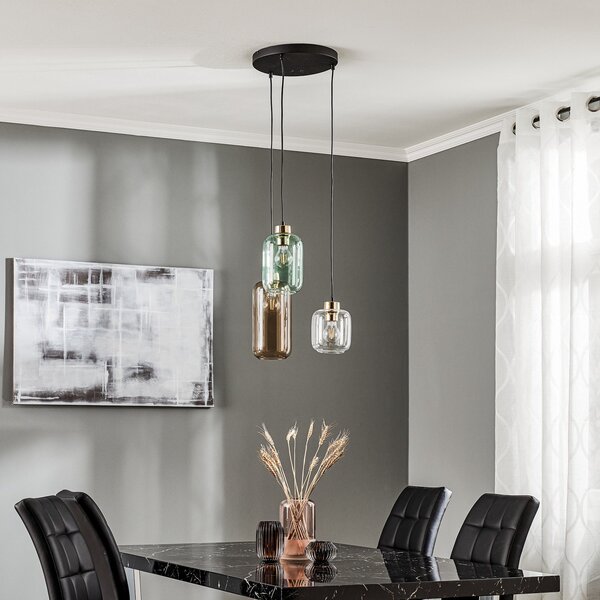 TK Lighting Obesna svetilka Marco Green, 3-krilna, prosojna/zelena/rjava, zatemnjen, Prozorna, Dnevna soba / jedilnica, Steklo, Sodobni