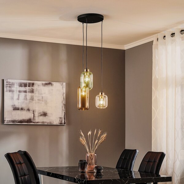 TK Lighting Obesna svetilka Marco Green, 3-krilna, prosojna/zelena/rjava, zatemnjen, Prozorna, Dnevna soba / jedilnica, Steklo, Sodobni