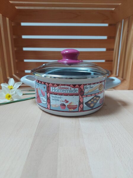 Komplet emajlirane posode Happiness is homemade 4-delni