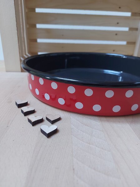 Pekač okrogli rdeč z belimi pikami 30 cm