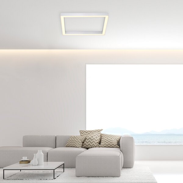 PURE LED stropna svetilka Lines, 55 x cm, srebrna, CCT, daljinski, zatemnjen, Kovinska, Dnevna soba / jedilnica, Kovina, Sodobni