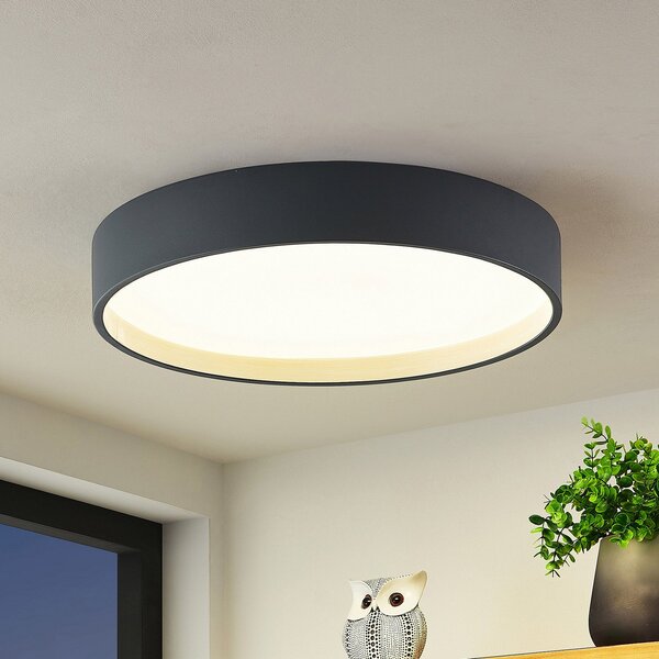 Lindby LED stropna svetilka Todor, 50 cm, antracit, CCT, les, zatemnjen, Črna, Dnevna soba / jedilnica, Plastika, Sodobni