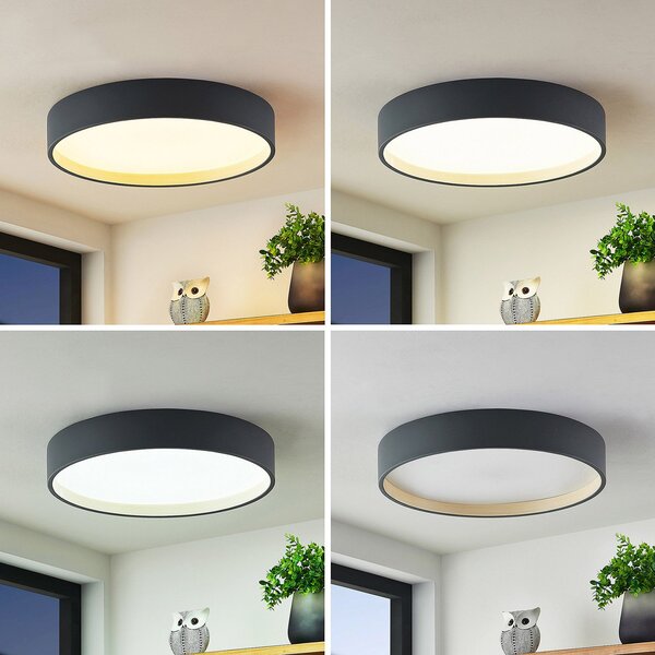 Lindby LED stropna svetilka Todor, 50 cm, antracit, CCT, les, zatemnjen, Črna, Dnevna soba / jedilnica, Plastika, Sodobni