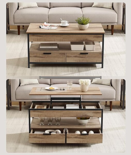 Po višini nastavljiva klubska mizica GASPAR, 50x100x(48–63)cm, camel rjava/črna Vasagle