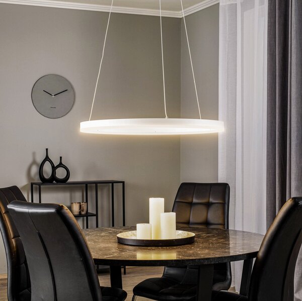 Arcchio LED-visoka svetilka Albiona, bela, 1 obroč, Ø 60 cm, zatemnjen, Bela, Kuhinja, Kovina, Sodobni