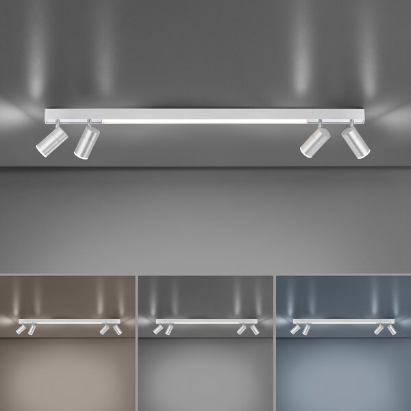 PURE LED stropna svetilka Lines, 120 cm, srebrna, daljinski upravljalnik, zatemnjen, Siva, Dnevna soba / jedilnica, Kovina, Sodobni