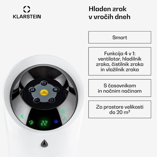 Klarstein Skyscraper Ice 4 v 1, ventilator, hladilec zraka, čistilec zraka, vlažilec zraka, 180 m³/h, 45 W, oscilacija, mobilni, daljinski upravljalnik