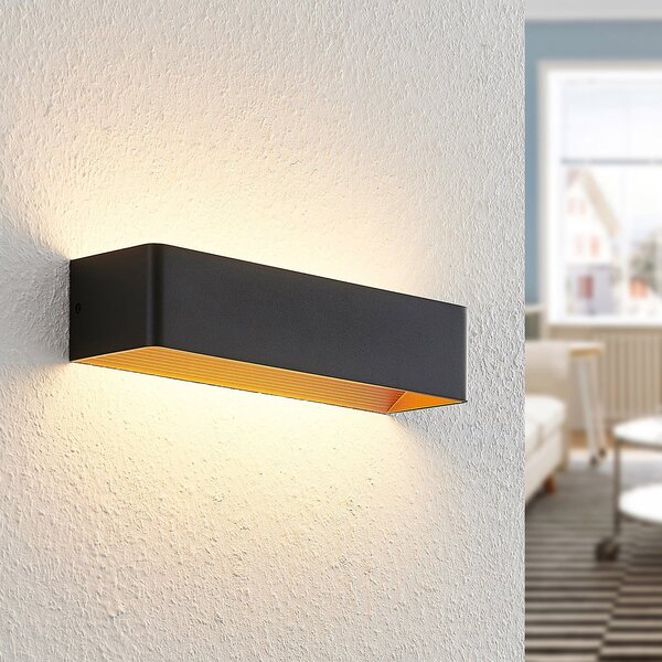 Arcchio LED stenska svetilka Karam, 37 cm, črna, kovina, gor/dol, zatemnjen, Črna, Dnevna soba / jedilnica, Aluminij, Sodobni