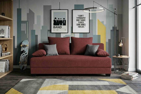 Sofa Mia mit Schlaffunktion, rdeča tekstil, leseni material