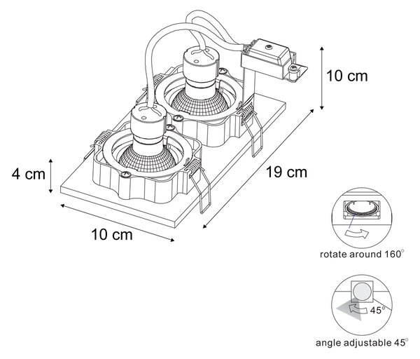 Moderna vgradna stropna svetilka bež GU10 50 mm vrtljiv in nagibljiv 2-lučni - Qure