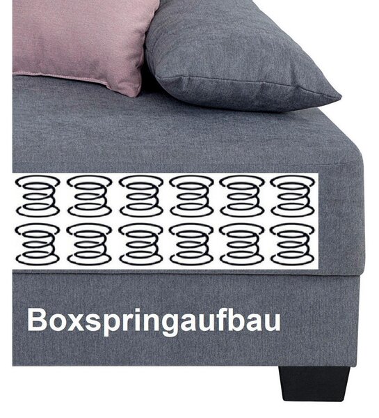BOXSPRING ZOFA, siva tekstil, leseni material