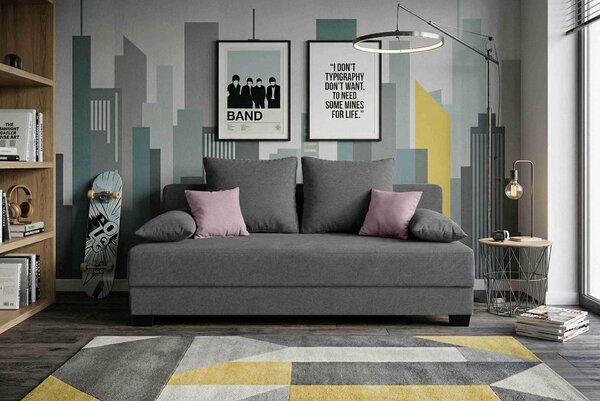 BOXSPRING ZOFA, siva tekstil, leseni material