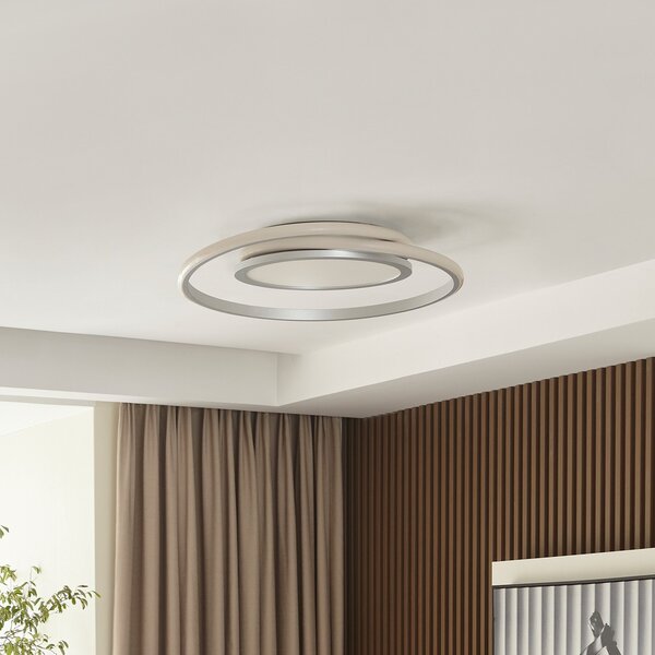 Lucande LED stropna svetilka Noud, 49 cm, srebrna, aluminij, z možnostjo, zatemnjen, Kovinska, spalnica, Kovina, Sodobni