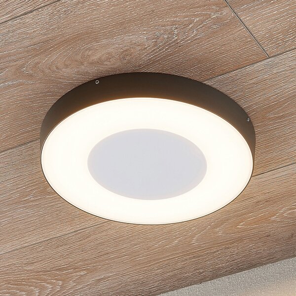 Lucande LED zunanja stropna svetilka Sora, okrogla, senzor, IP54, Siva, Kovina, Sodobni