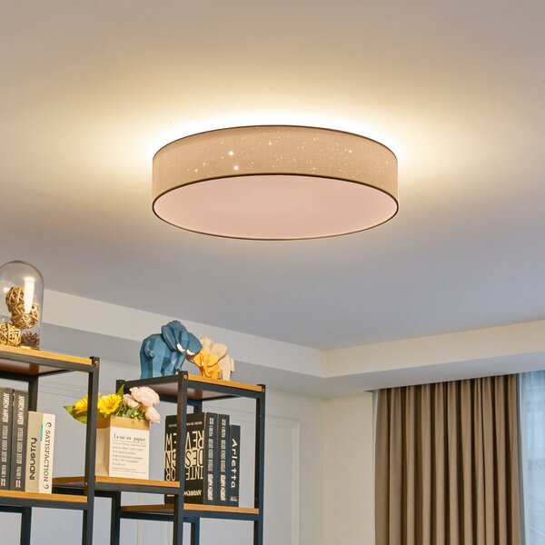 Lindby LED stropna svetilka Ellamina, Ø 60 cm, bela, tekstil, zatemnjen, Bela, Dnevna soba / jedilnica, Tkanine / tekstil, Sodobni