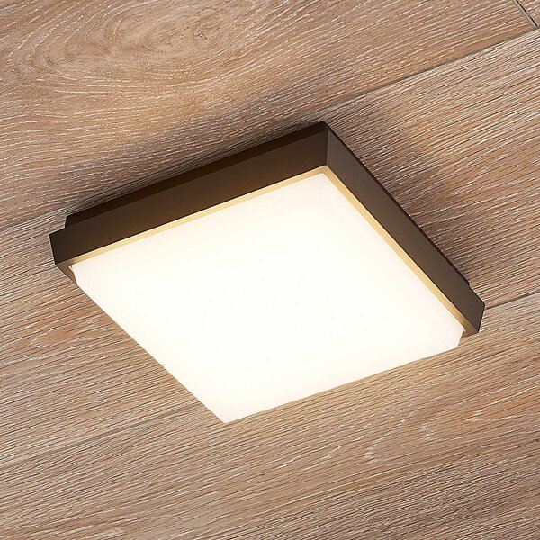 Lucande Amra LED zunanja stropna svetilka, kotna 17,5 cm, Siva, Plastika, Sodobni, Stenska kotna