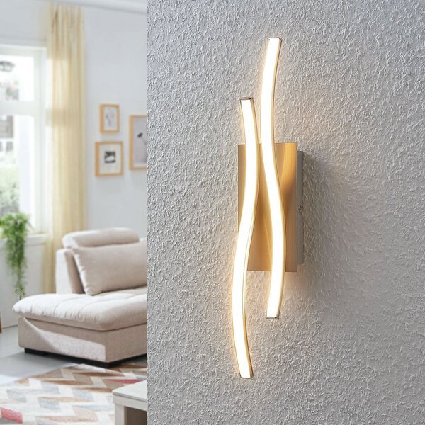 Lindby LED stenska svetilka Safia, 45 cm, nikljeva barva, kovina, Kovinska, Dnevna soba / jedilnica, Aluminij, Sodobni