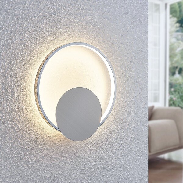 Lindby LED stenska svetilka Anays, Ø 32 cm, krom/čista, plastika, Kovinska, Dnevna soba / jedilnica, Plastika, Sodobni