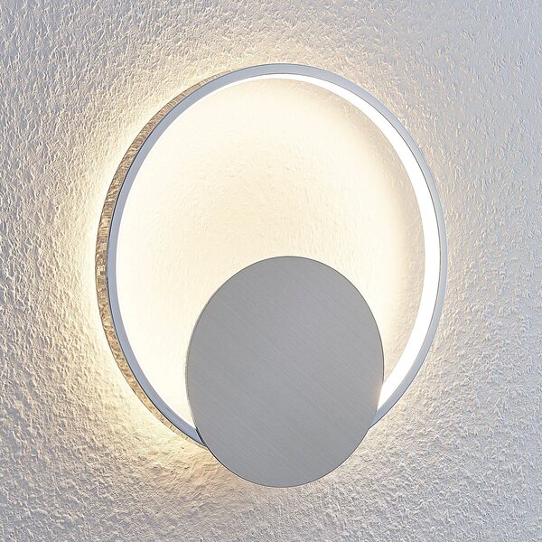 Lindby LED stenska svetilka Anays, Ø 32 cm, krom/čista, plastika, Kovinska, Dnevna soba / jedilnica, Plastika, Sodobni