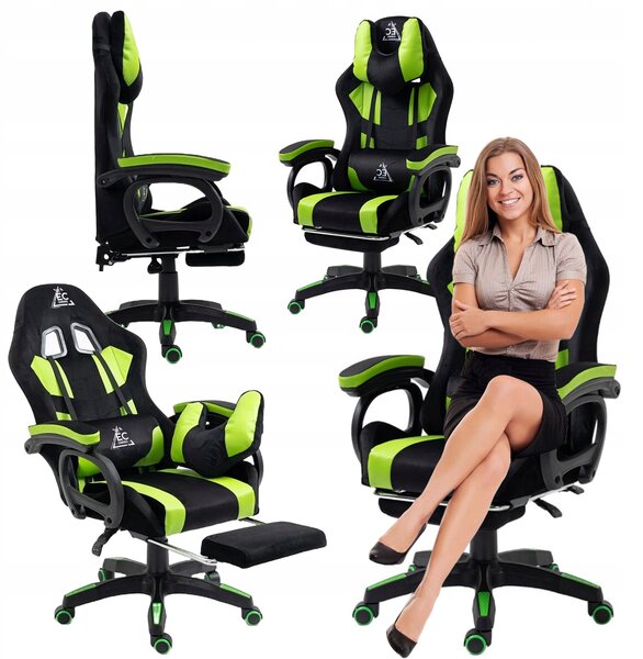JAKS Gaming stol nastavljiv eko usnje zeleno črn